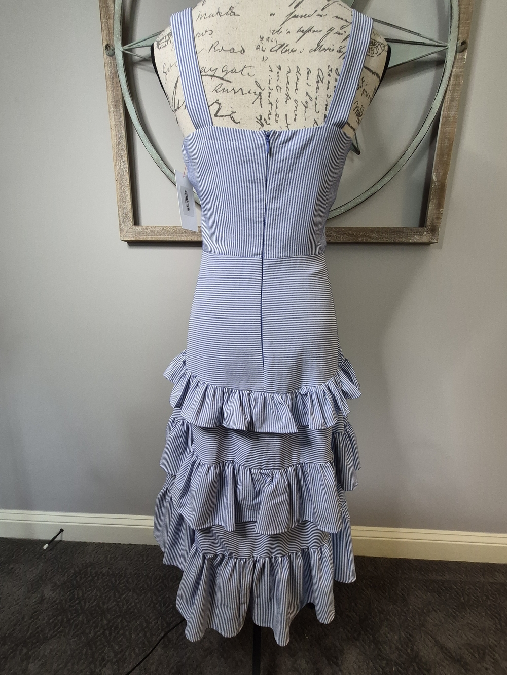 NWT Red Dress Boutique Aura Blue & White Striped Tiered Ruffle Midi Dress - S - Picture 6 of 9